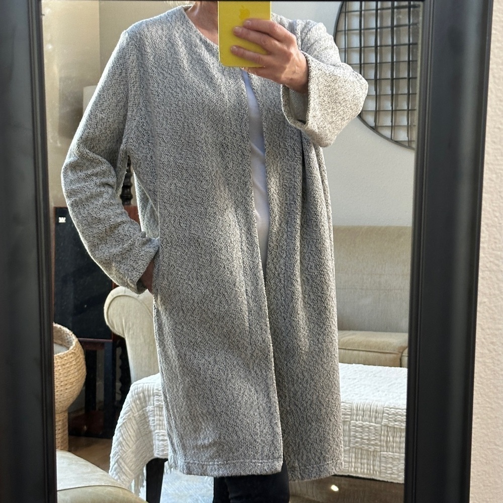 Tunic open Sweater Cardigan Car Coat Duster In Heathered Grey